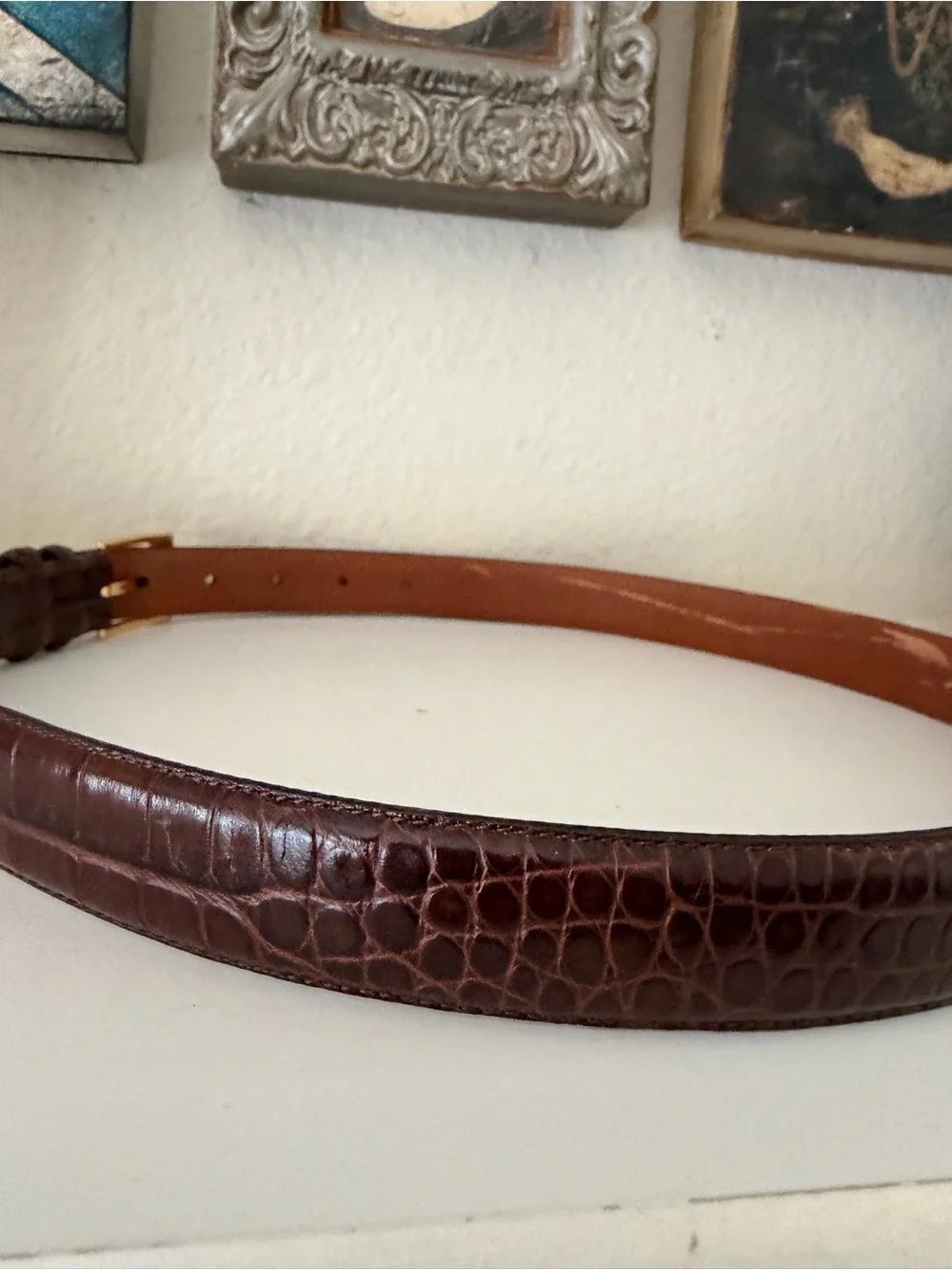 Ralph Lauren Brown Croc Embossed Leather Belt Gold Buckle Size Medium 37